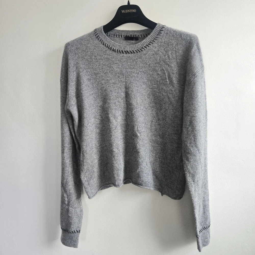 New ATM Anthony Thomas Melillo 100% Cashmere Crewneck Grey Sweater Medium NWT
